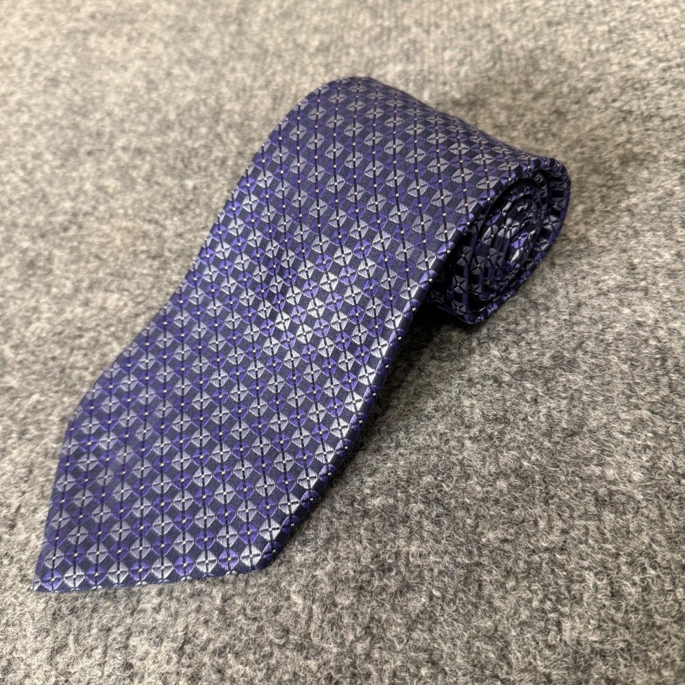 Ike Behar Men Purple Geometric Diamond Silk Tie Made in USA Necktie Dress Formal